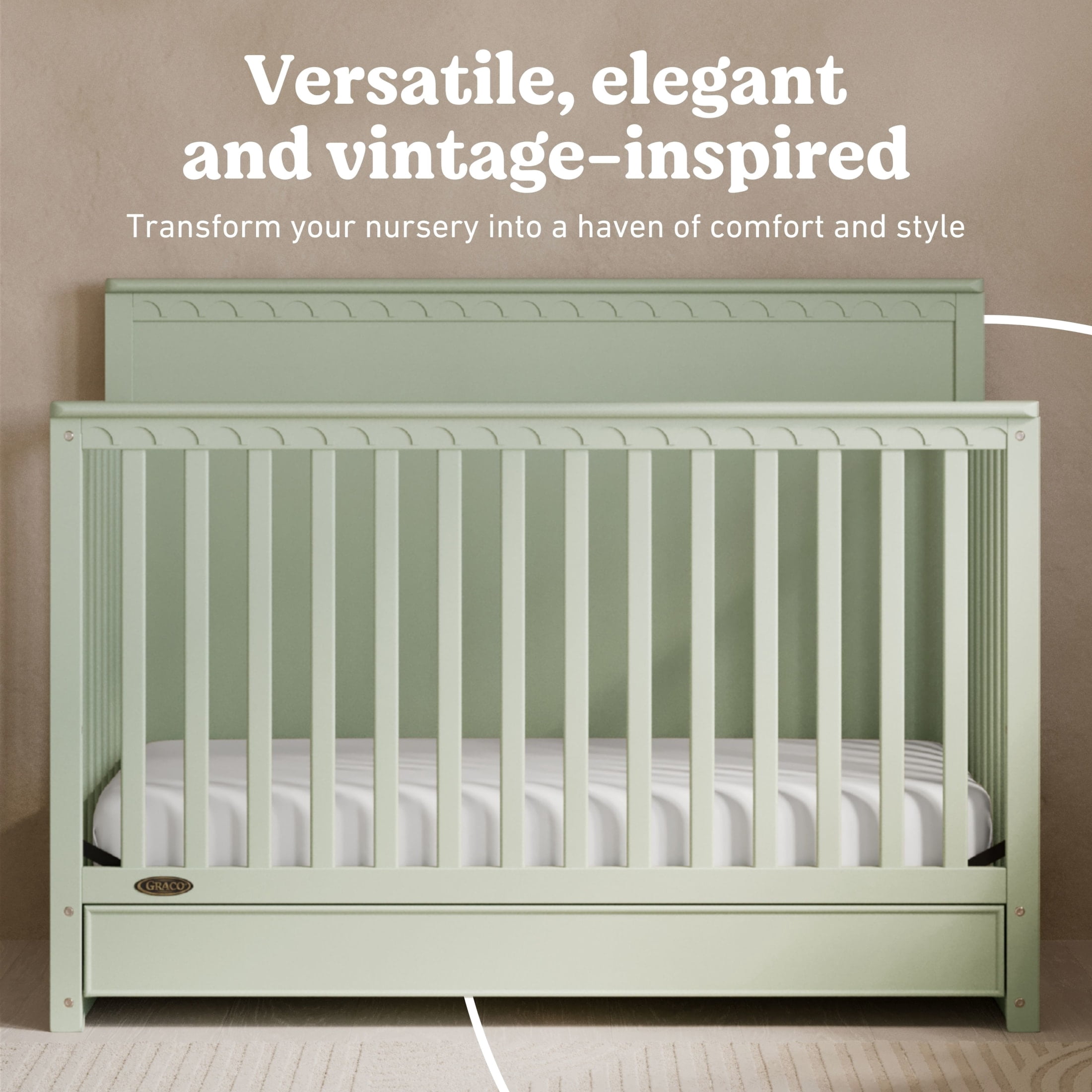 Graco Sasha 5-in-1 Convertible Baby Crib with Drawer, Sage
