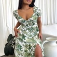 thumbnail image 4 of Women‘s Summer Short Sleeve V Neck High Split Midi Floral Dress, 4 of 8