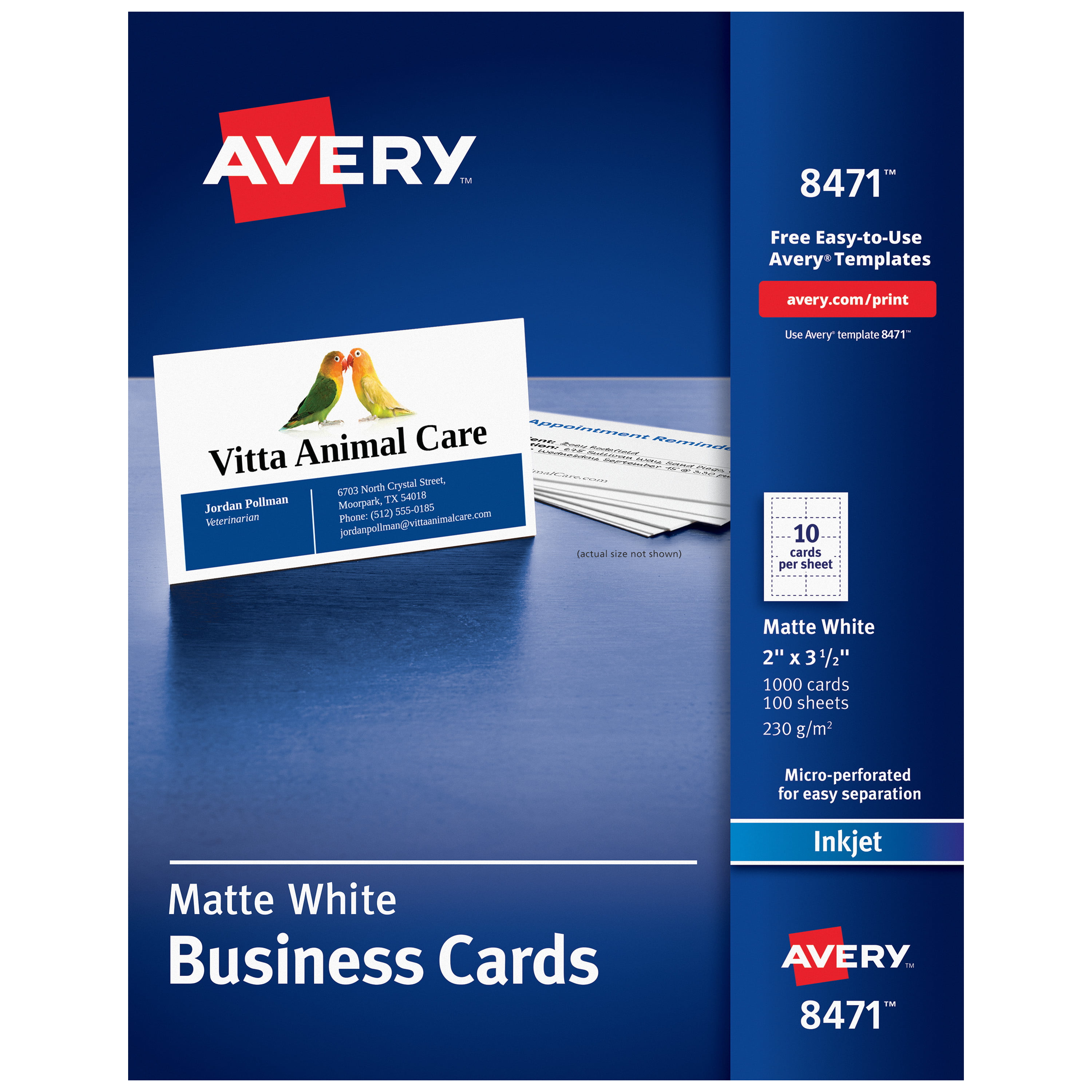 Avery 2" x 3.5" Business Cards, Sure Feed, 1,000 Cards (8471) Walmart