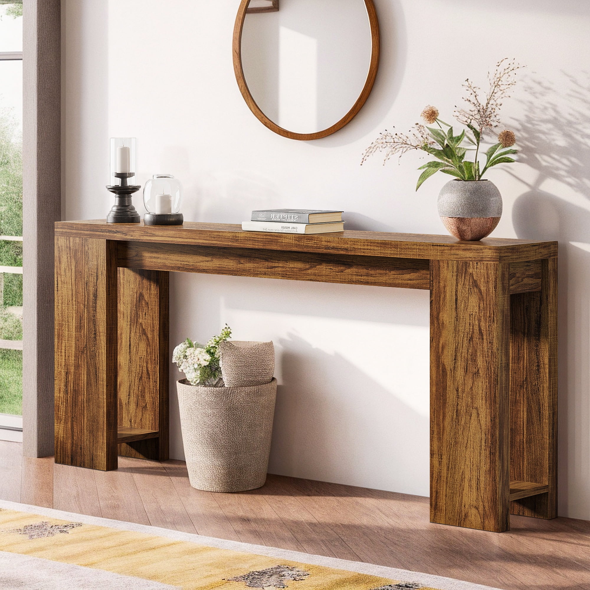 Demi Bonn 70.9" Wood Console Table, Farmhouse Sofa Table Entryway Table with Storage, Foyer Display Table, Rustic Brown