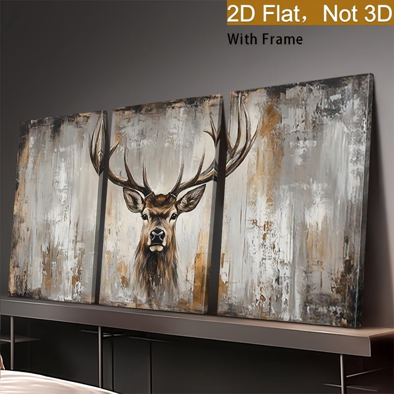 Framed 2D Flat Design with a 2D Plane Effect, Featuring a Large Modern Abstract Deer Canvas Wall Art - Framed Rural Wildlife Painting, Suitable for Living Room And Bedroom Decor