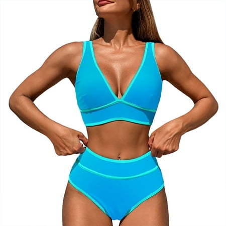Divhosrg High Waisted Bathing Suit for Women  Bikini Sets for Women Cheeky Bottoms  Plus Size Bathing Suit for Women  Womens Swimsuits Tummy Control  Sky Blue Swimsuits for Women Tummy Control S