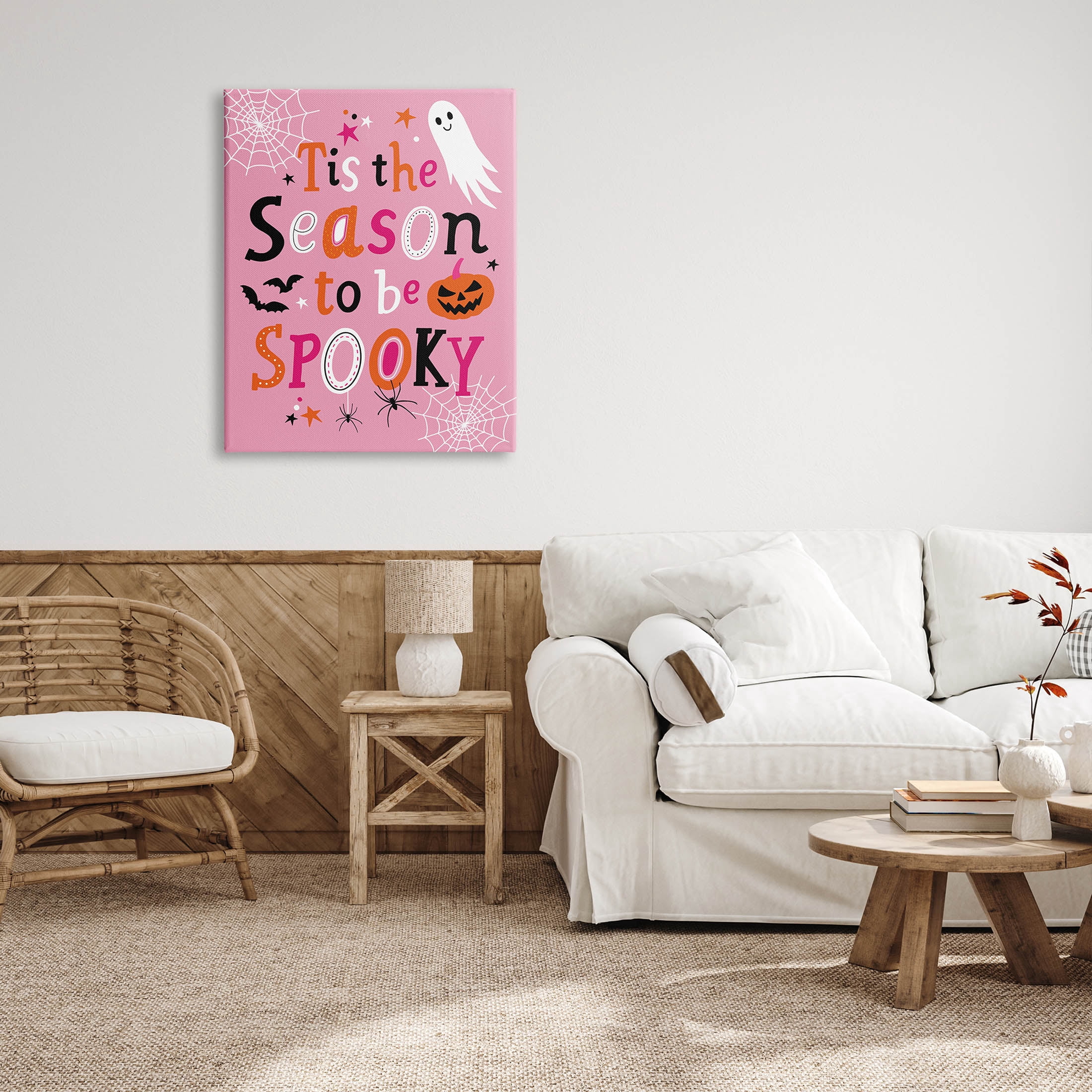 Tis The Season To Be Spooky Ghost Phrase Holiday Graphic Art Gallery Wrapped Canvas Print Wall Art
