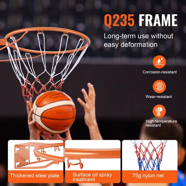 Heavy Duty Q235 Steel 18 Inch Basketball Hoop Wall Door Mounted Indoor Outdoor Basketball Rim Goal with Net for Kids Adults