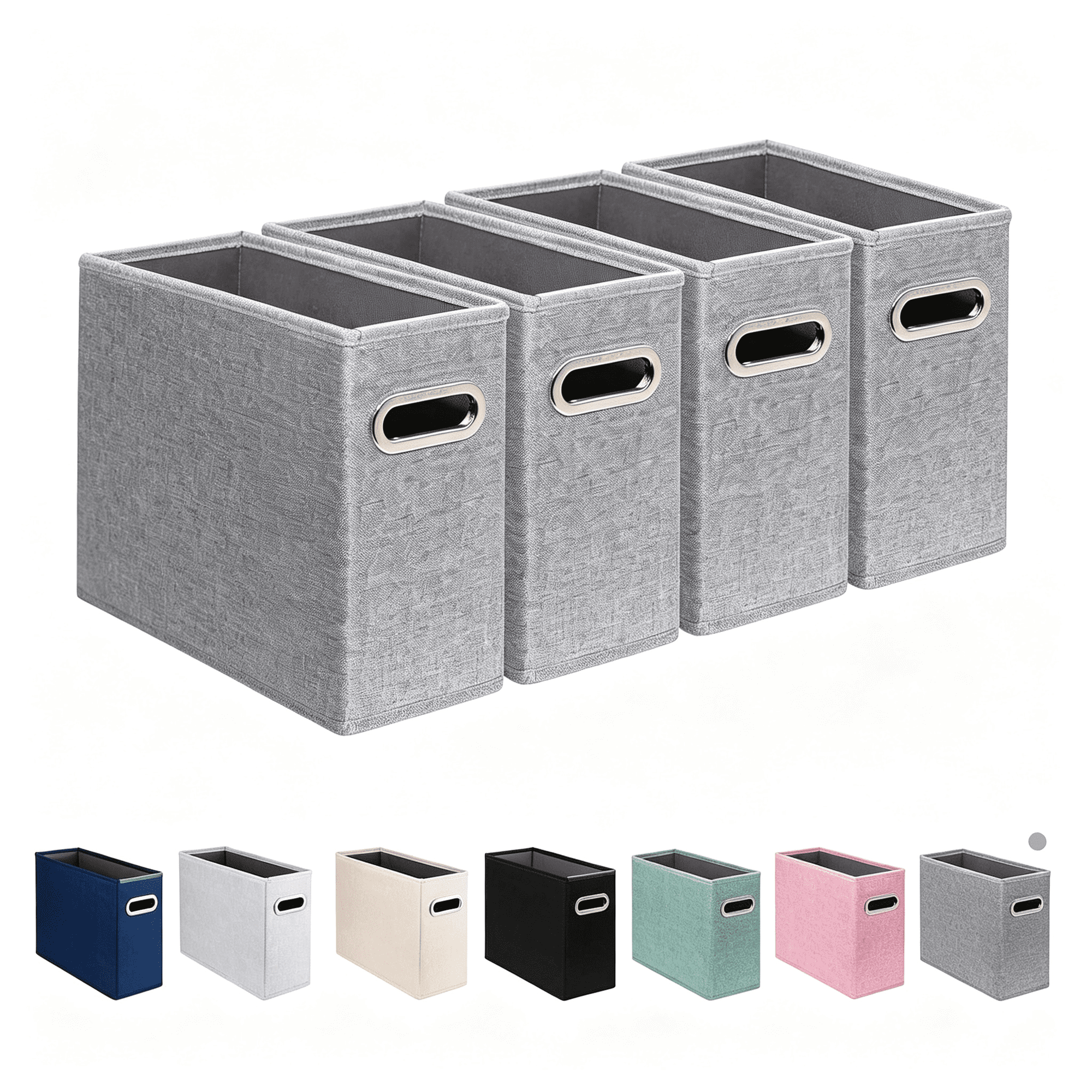 HBMYN 4 Pack Letter Size File Storage Box Collapsible Fabric Hanging File Folders Organizer Portable Office Document Holder with Metal Handle Smooth PVC Rails Gray
