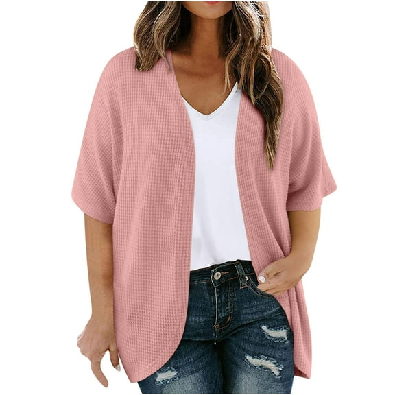 Ohufall Women's Oversize Cardigan Sweaters Fashion Casual Open Front Bolero Shrugs Summer Solid Color Loose Short Sleeve Blouse Cardigans