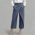 thumbnail image 2 of Women's High Waist Wrap Front Capri Pants Cross Over Design with Decorative Buttons Casual Wide Leg Trousers with Pockets Navy S(S), 2 of 8