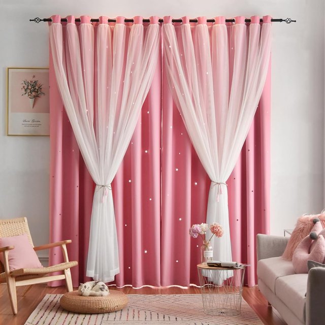 Rideaux à Étoiles à Double Couche pour Enfants, Rideaux d'Extérieur pour Chambre de Bébé, Rideaux à Oeillets, Panneaux Longs, Rideaux L x H ( of )
