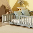 thumbnail image 4 of Generic Full Size Floor Bed with Fence and Door,Rubber Wood Floor Bed with Safety Guardrails,Grey, 4 of 9
