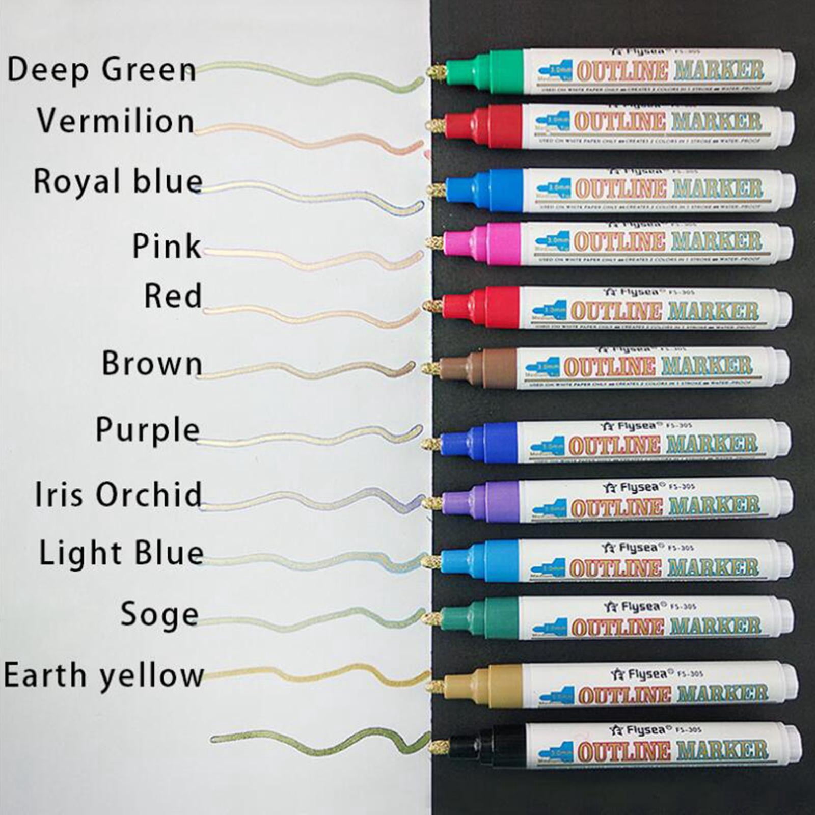 FVDPWYE 12 Glitter Metallic Marker Pen Outline Highlight Drawing Pens Greeting Cards DIY