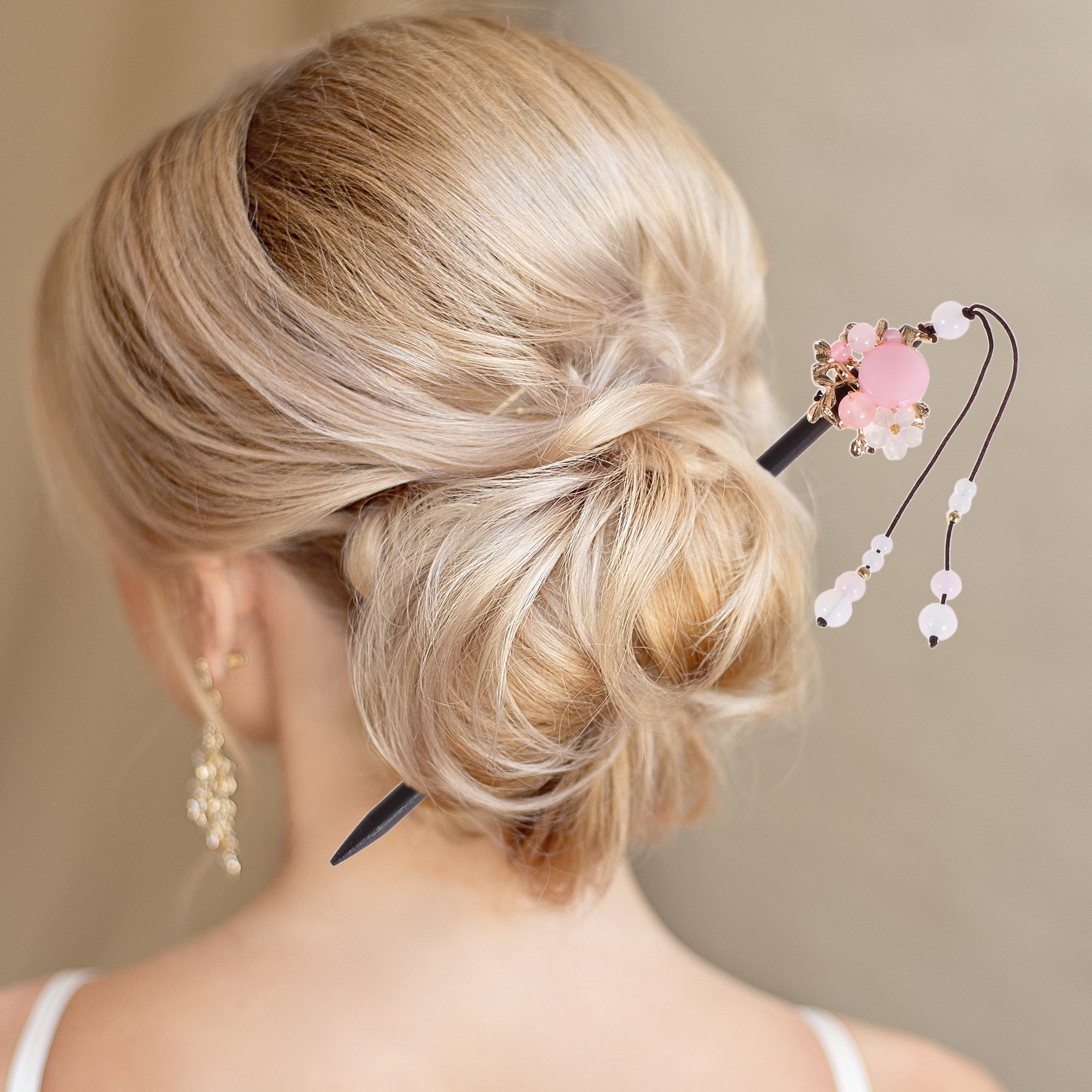 Unique Bargains Hair Chopstick for Women 1Pc Black, Pink, White [Retro Style Tassel] 2.76"