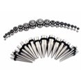 thumbnail image 1 of Kit de 36 medidores para estiramiento del lóbulo de la oreja (plata) – Tapones de túnel de ajuste de tornillo de una sola llamarada, conos expansores, joyería corporal de acero quirúrgico ER, 1 of 5