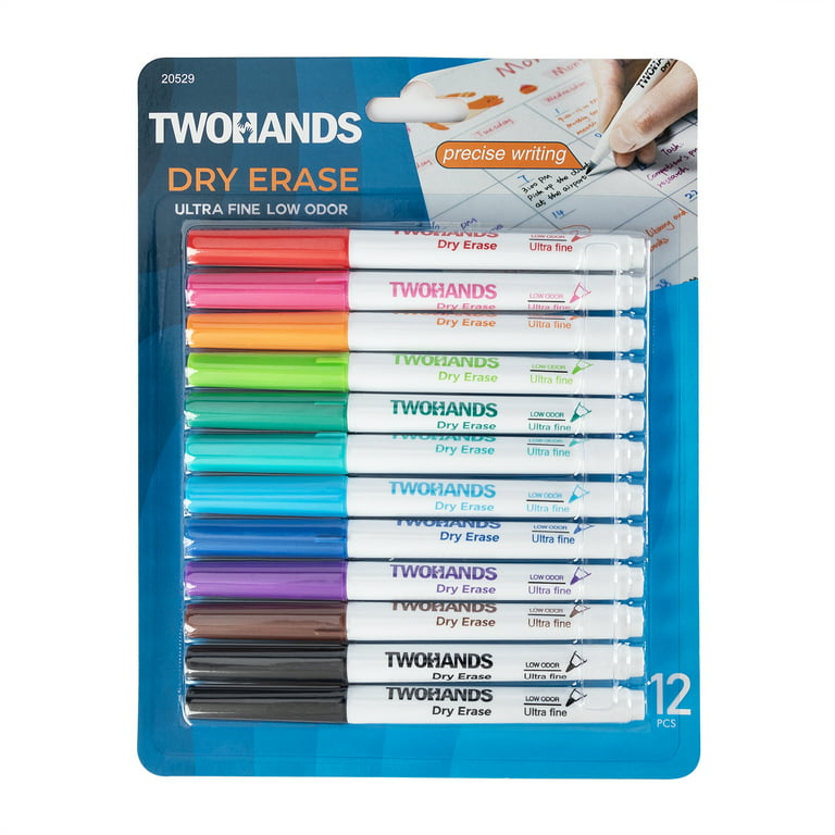 TWOHANDS Dry Erase Markers Ultra Fine Tip,0.7mm,Low Odor,Extra Fine  Point,11 Assorted Colors,Whiteboard Markers for Office,Home,or Planning