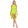 thumbnail image 3 of TiaoBug Womens Sleeveless Mesh Splice Leotard Figure Ice Skating Dress Lyrical Modern Dance Costume Fluorescent Yellow L, 3 of 7