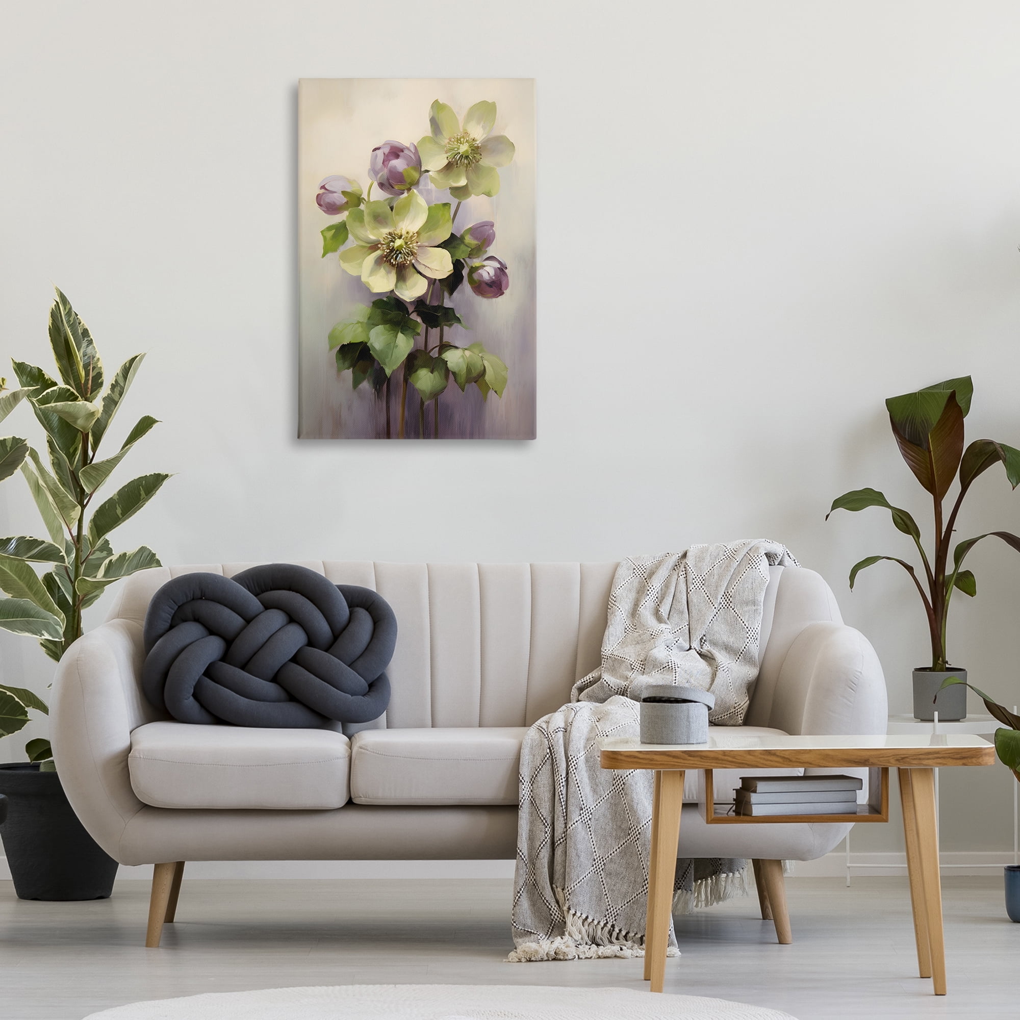 Stupell Industries Green & Purple Flowers Botanical & Floral Painting Gallery Wrapped Canvas Art Print Wall Art, 24 x 36