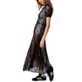 thumbnail image 6 of KelaJuan Women´s Summer Midi Cocktail Dress Black Short Sleeve V Neck Sheer Lace Floral Dress, 6 of 6