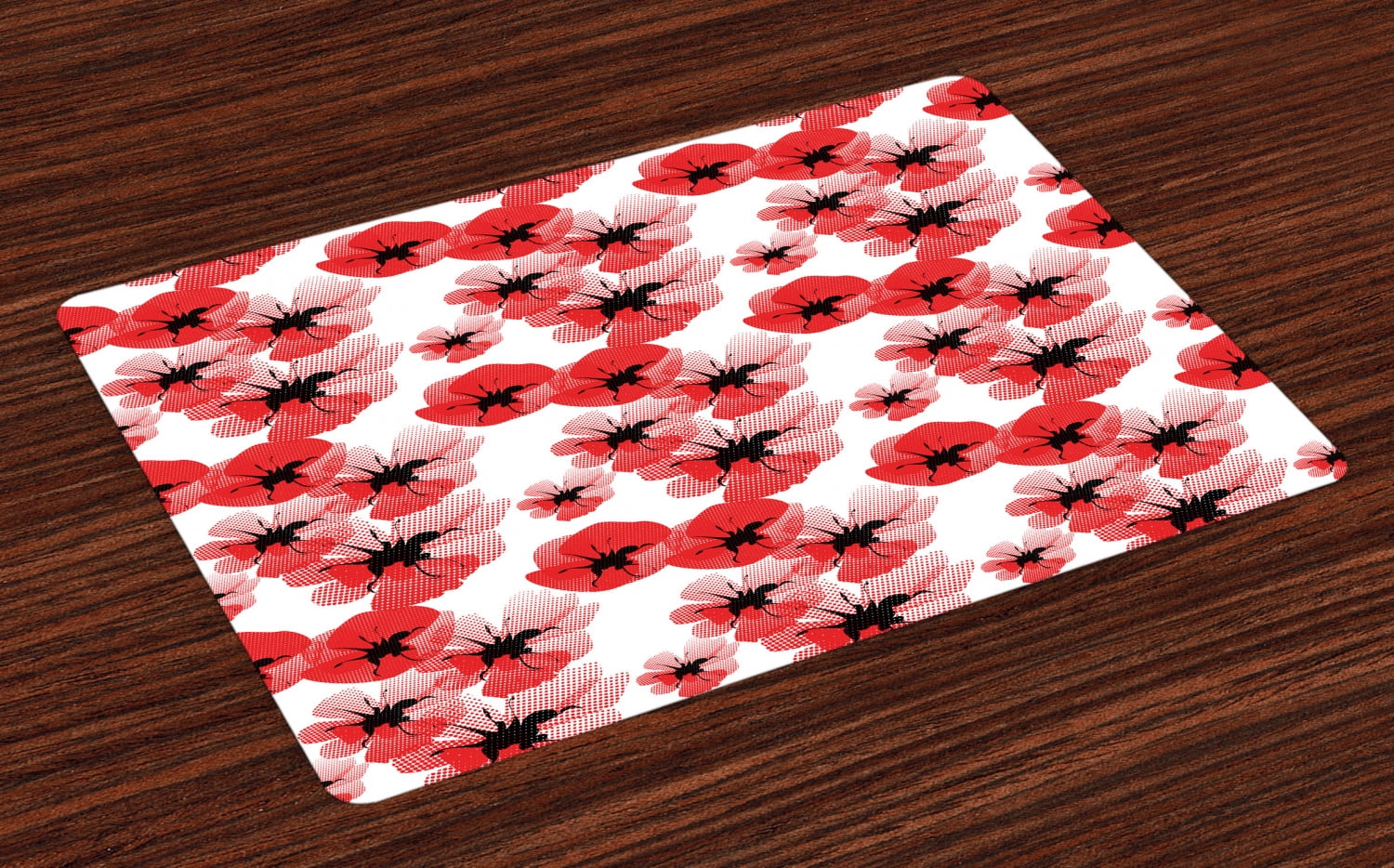 Floral Placemats Set of 4 Poppies Retro Halftone Effect Fertility and