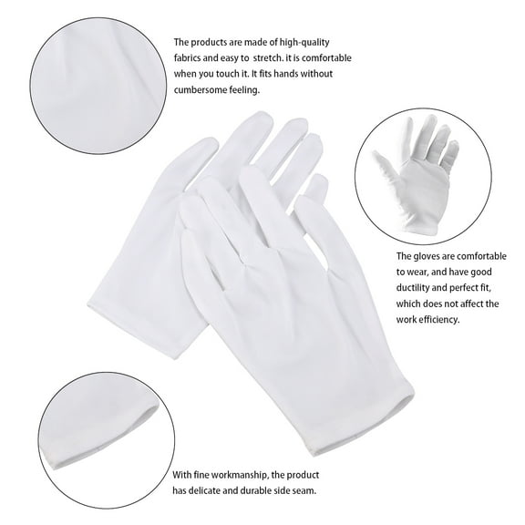 Omeite White Nylon Gloves 8 Pairs per Pack (White)
