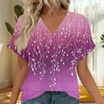 thumbnail image 2 of Jamicy Womens Summer Blouses Summer Outfits Womens Blouse 2025 Summer Short Sleeve V Neck Buttons Tops Loose Comfortable T-Shirt Top, 2 of 5