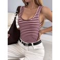 thumbnail image 3 of Women's U-Neck Striped Fitted Cropped Sleeveless Tank Top Pink L, 3 of 7