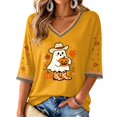 thumbnail image 2 of CFXNMZGR Womens Fall Clothes Womens Long Sleeve Tops Casual Shirts for Women Fall Flower Printed T Shirt V neck Floral Tee (Gold,S), 2 of 7
