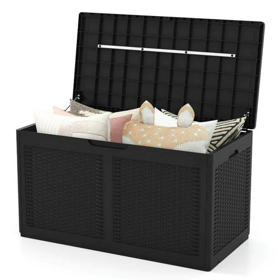 Spaco 100 Gallon Resin Deck Box Outdoor Waterproof Storage Bench, Storage Box with Lockable and Soft-close Lid for Outdoor as Backyard, Garden, Patio, Lawn, Black