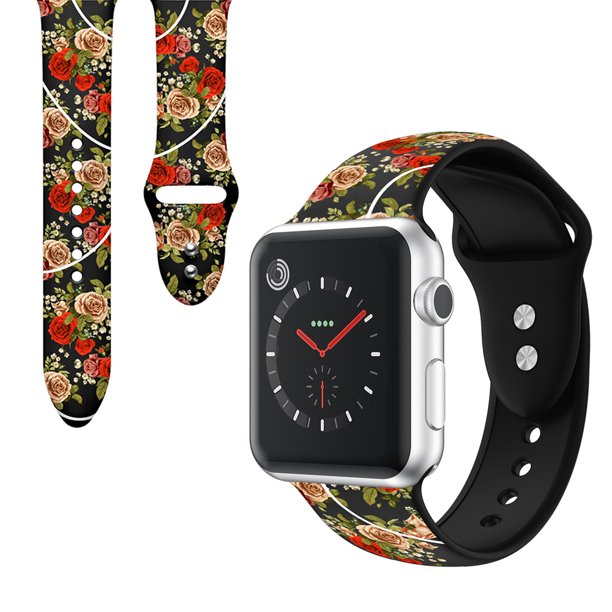 Tjs Floral Pattern Silicone Watch Band Strap For Apple Watch Iwatch 38 40mm Series 4 3 2 1 Floral W Black Band Walmart Com Walmart Com