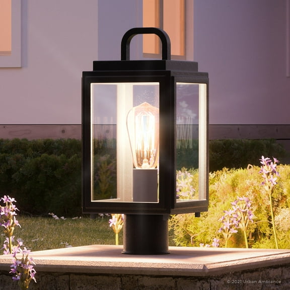 Luxury Modern Outdoor Post Light, 15.625''H x 7''W, with Craftsman Style Elements, Contemporary Design, Midnight Black Finish and Shatterproof Glass, UHP1240