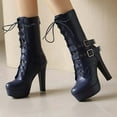 thumbnail image 2 of Mostsola Gothic Boots for Women Platform Heels Fashion Lace up Buckle Strap Mid Calf Boots, 2 of 9