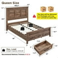 thumbnail image 2 of ACCOHOHO Rustic Queen Size Bed Frame with 52" Tall Full-Panel Headboard, Wood Platform Bedframe with Footboard and Storage Drawers, No Squeak, No Box Spring Needed, Light Brown, 2 of 8