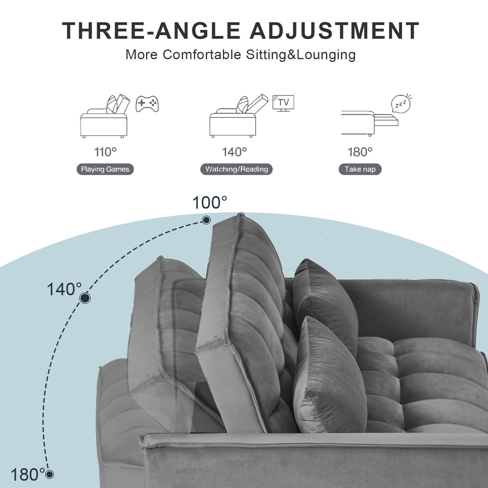 MAYEERTY 3-in-1 Velvet Convertible Sleeper Sofa Bed with Adjustable Backrest Pull-Out Couch for Living Room Apartment Small Space