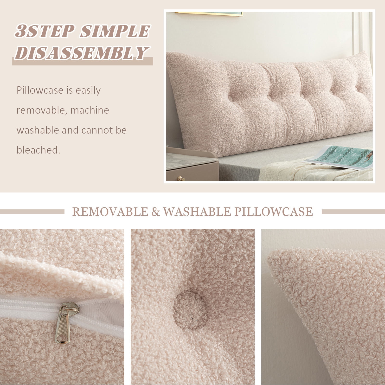 ANMINY Headboard Pillow, Teddy Velvet Fabric, Bed Rest Reading Pillow, Removable & Washable Cover, Daybed Wedge Pillow for Twin Beds