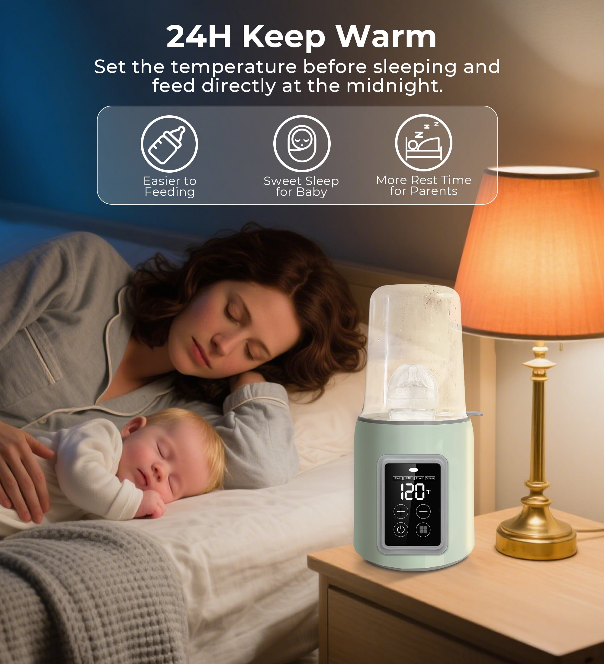 RUPOUN Bottle Warmer, 4 in 1 Fast Baby Milk Portable Warmer with Timer and Temperature Control for Breastmilk or Formula, with Defrost, Sterilizer, Keep, Heat Food, Green
