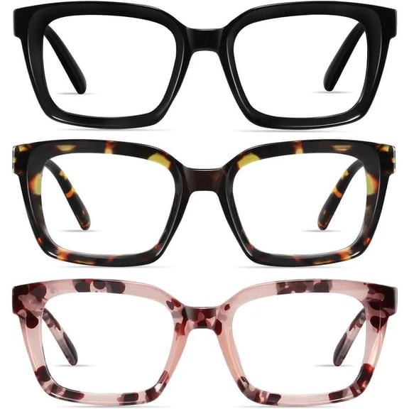 RESJOK 3 Pack Tortoiseshell Reading Glasses Blue Light Blocking Readers Oversize Oprah Square Anti Glare for Women & Men Lightweight Spring Hinge Trending Eyeglasses