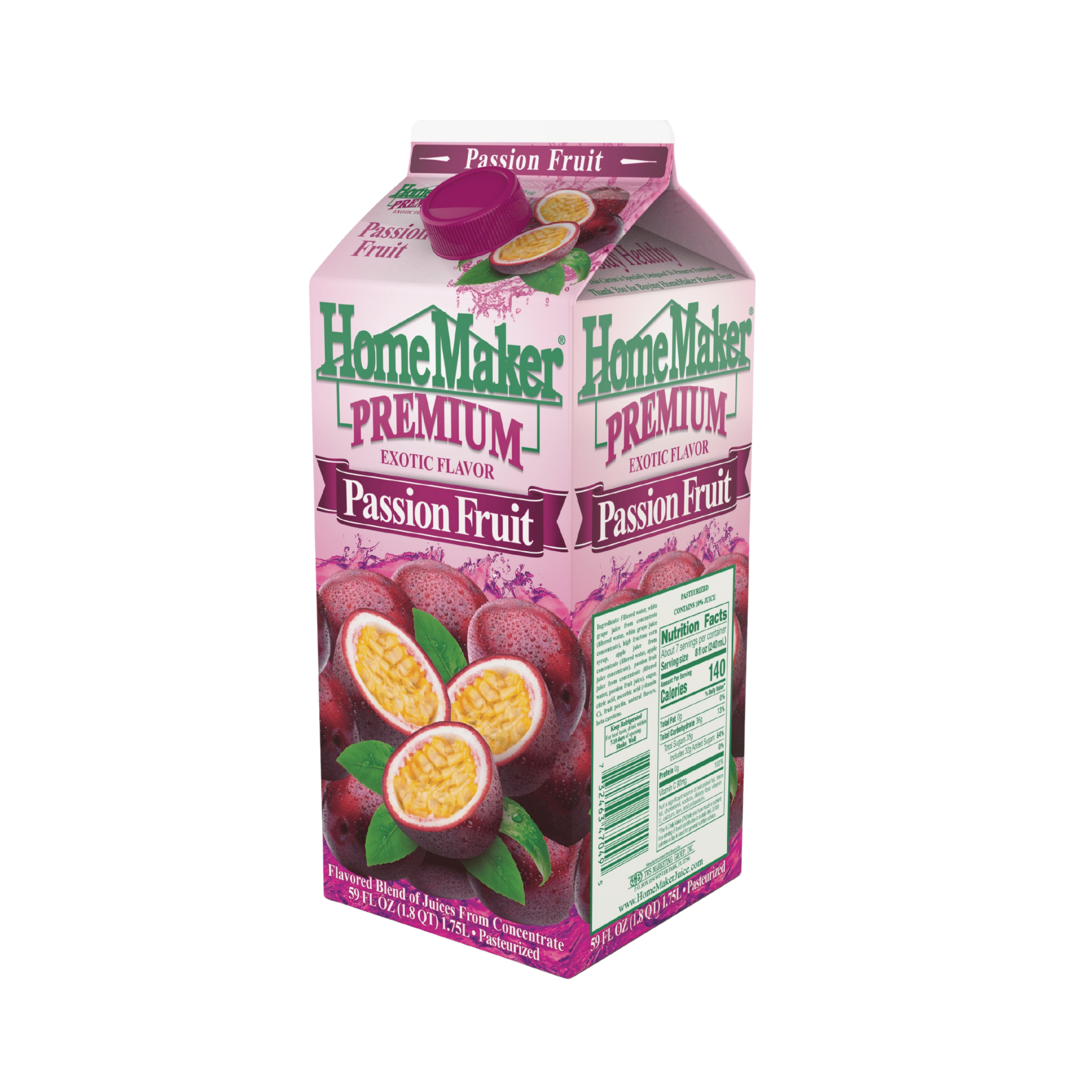 HomeMaker, Premium Exotic Flavor, Passion Fruit Juice, 59 fl oz Carton Box
