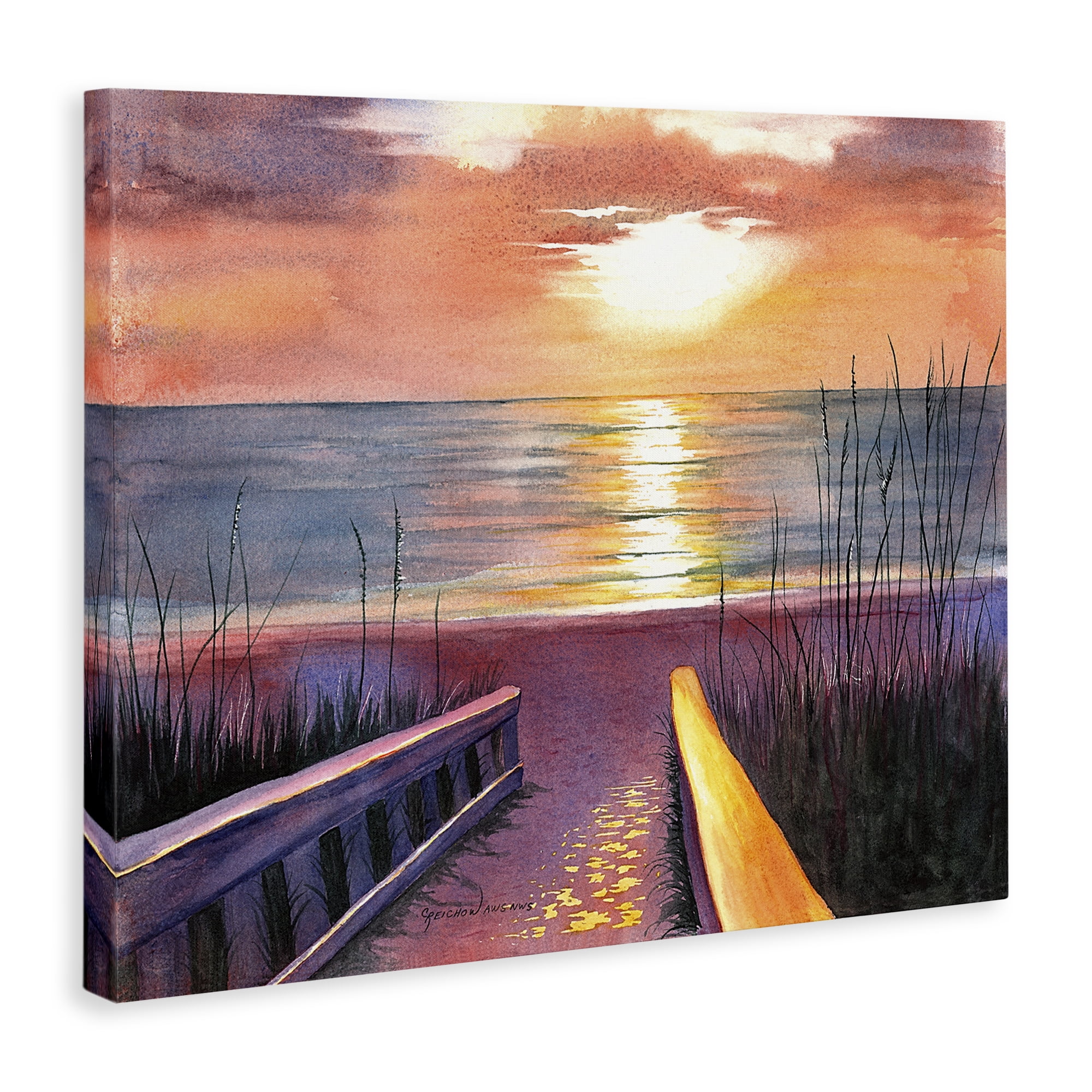Stupell Industries Sea Sunset Reflection Landscape Painting Gallery Wrapped Canvas Art Print Wall Art, 20 x 16