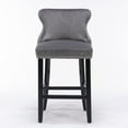 thumbnail image 3 of Contemporary Velvet Bar Stools Set of 2, Upholstered Counter Chair with Wing-Back and Wooden Legs, Leisure Bar Chair Stool with Nailhead Trim and Button Tufted Decoration, Gray, 3 of 9