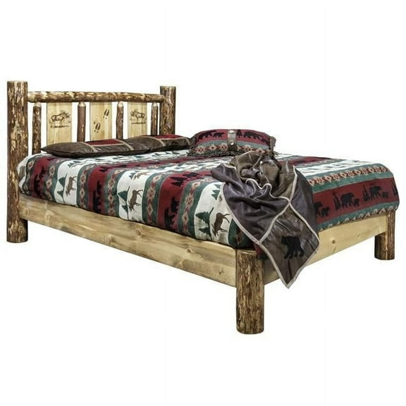 Glacier Country Collection Twin Platform Bed w/ Laser Engraved Bronc Design