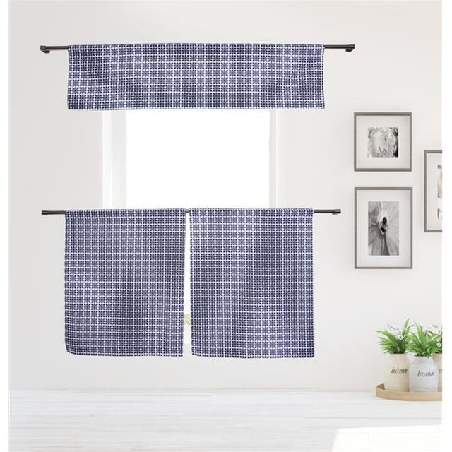 Vera ANGE 15155D=12 Tier & Valance Set - Window Curtain Panels - Paisley Print - Navy Blue
