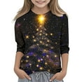 thumbnail image 2 of YUNAFFT Girls Christmas Print Casual 3/4 Sleeve Round-Neck Blouses & Shirts Cotton-Like Comfort Fit Elastic 4-14Y, 2 of 7