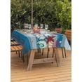 thumbnail image 2 of Outdoor Tablecloth with Umbrella Hole and Zipper, Blue Starfish Beach Rectangle Table Cloth 60x84 Inch Waterproof Tablecloth, Summer Conch Coral Coastal Wood Grain Picnic Table Cover for Patio, 2 of 7