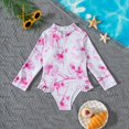 thumbnail image 2 of SUYIDA Swimming Suit For Girls Rash Guard Flower Print Long Sleeve Zipper Bathing Suits Summer Beach Swimwear for Little Kid UPF50+ Hot Pink,8-10 Years, 2 of 5