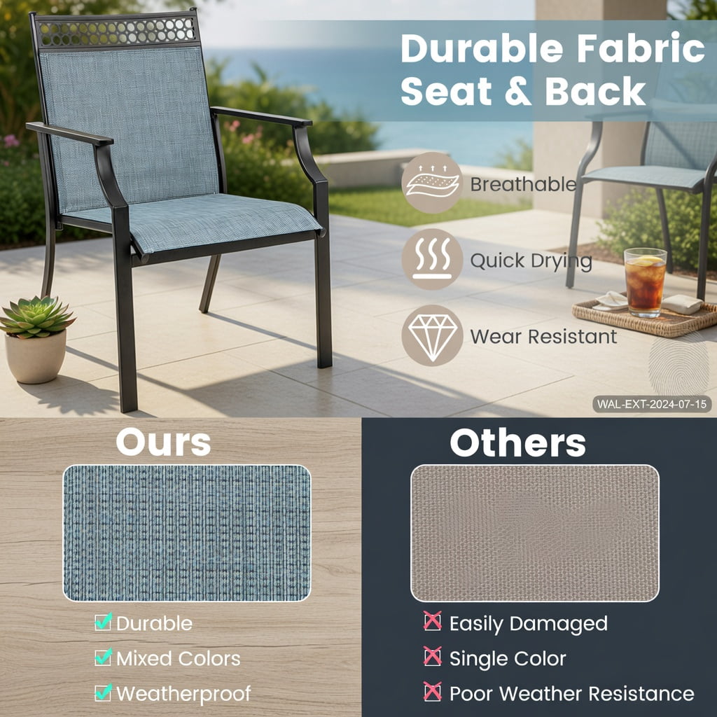 Hommoo 2-Piece Outdoor Patio Chairs Set, All-Weather Breathable Blue Fabric with Steel Frame, Poolside & Lawn Ready, Blue