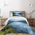thumbnail image 3 of Ambesonne Nature Quilted Bedspread Set 2 Pcs, Wooden Cabins Norway, Twin Size, Blue Green, 3 of 6
