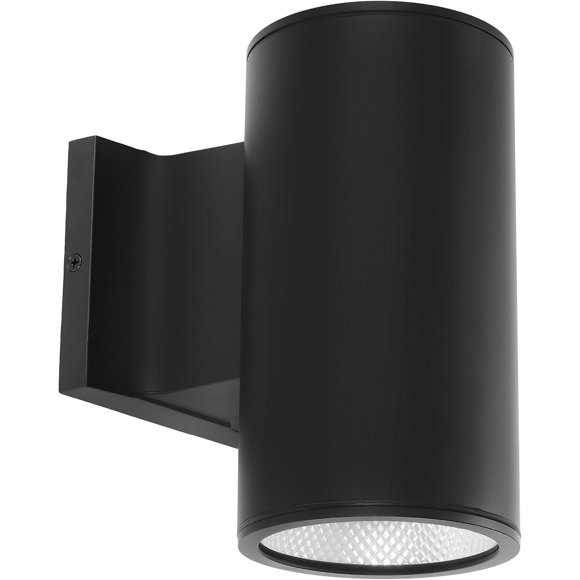 Cylinder LED Outdoor Wall Light, Modern Wall Wash, 12 Watt, 1050 Lumens, 5 CCT 2700K/3000K/3500K/4000K/5000K, Dusk to Dawn Photocell Sensor, Exterior Garage, Patio, or Porch Lighting, Black