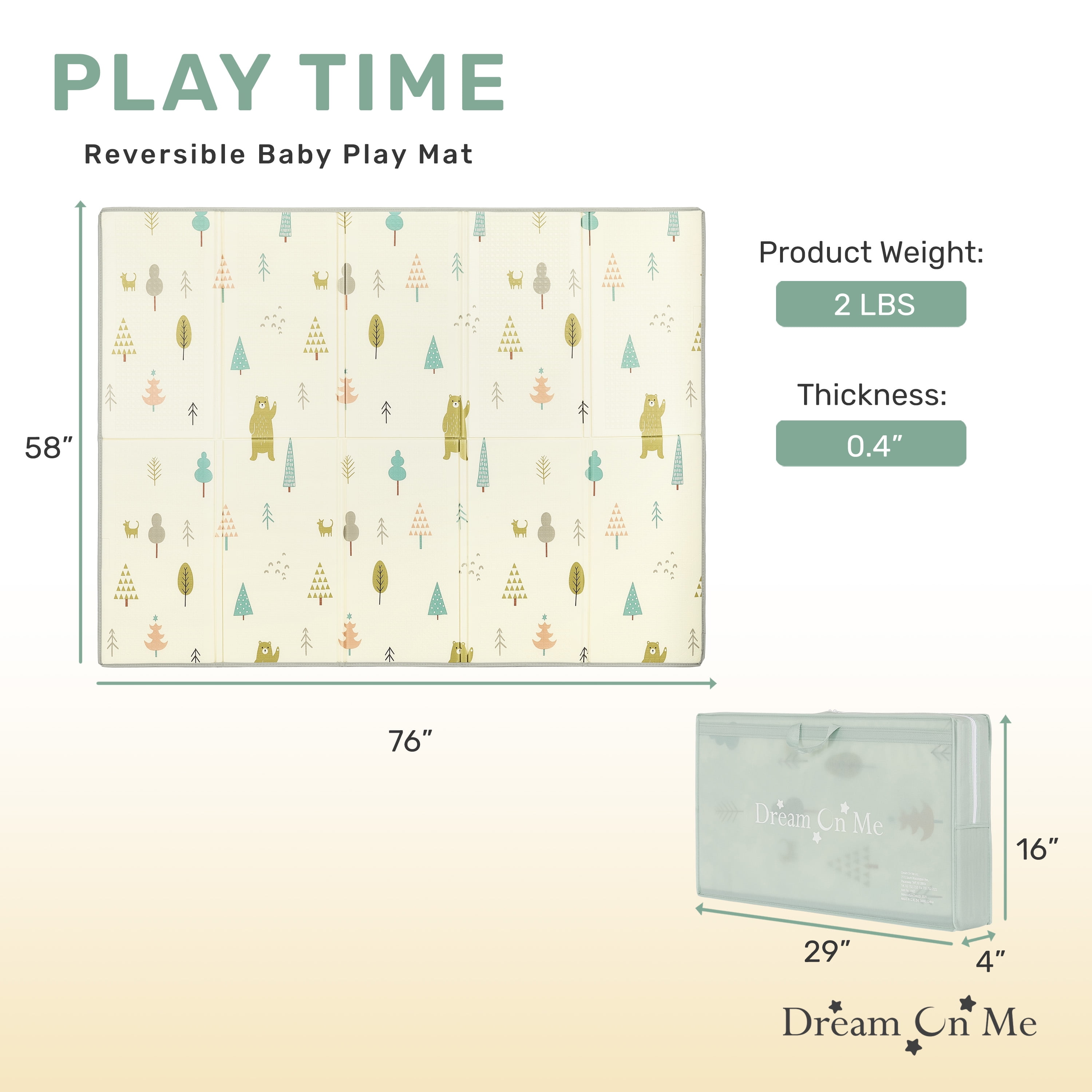 Dream On Me Play Time Reversible Baby Play Mat Foldable Extra Large Thick Foam Crawling Playmats for Toddlers Waterproof Portable Playmat Yoga/Picnic/Game Mat Indoor/Outdoor, Cloud and Jungle Bear