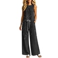 thumbnail image 2 of Sheghy Workout Sets for Women Plus Size Women All Over Print Crew Neck Sleeveless Top & Wide Leg Pocket Long Pants 2 Piece Outfit, 2 of 6