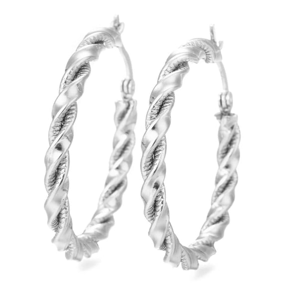 Stainless Steel Hoop Earring Hypoallergenic Ear Nut Twisted Ring Silver Textured Z285