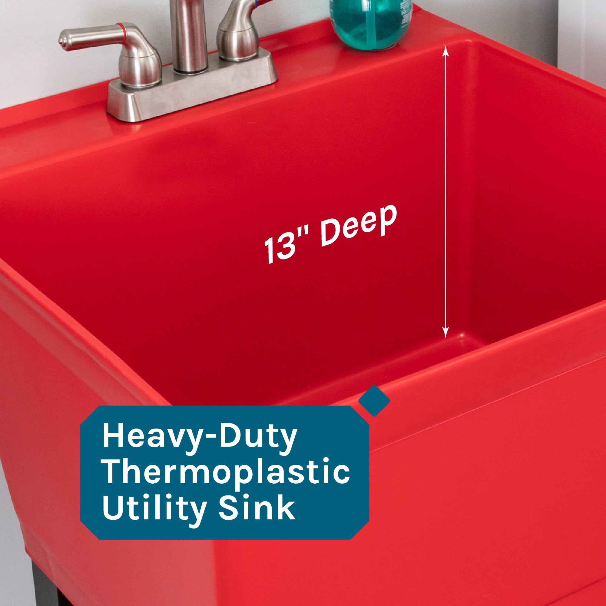 Tehila Utility Sink with Stainless Finish Pull-Out Faucet 19 Gallon - Red