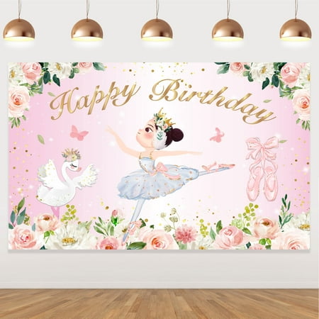 Image of Birthday Party Decoration for Girl Ballet Girl Birthday Backdrop Princess Happy Birthday Party Decoration Supplies Pink Floral Ballet Dancer Photography Background 4.9x3.2ft Photo Booth Studio Props
